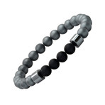 Round Hematite + Lava Beaded Stretch Bracelet // Gray + Black