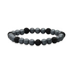 Hematite + Lava Beaded Stretch Bracelet // Gray + Black