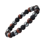 Lava + Hematite + Tiger Eye Beaded Bracelet // Gray + Red + Black