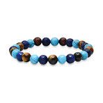Tiger Eye + Lapis + Agate Beaded Bracelet // Turquoise + Brown + Blue