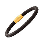Braided Leather + Stainless Steel Bracelet (Brown + Yellow)