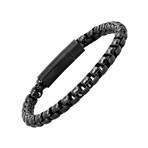Stainless Steel Round Box Link Bracelet // Black