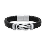 Braided Leather + Stainless Steel Nautical Knot Bracelet // Black + Metallic
