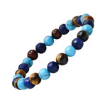 Tiger Eye + Lapis + Agate Beaded Bracelet // Turquoise + Brown + Blue