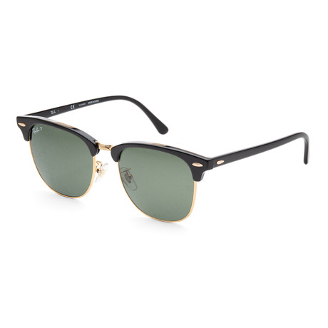 Unisex Clubmaster RB3016F-901-5855 Polarized Sunglasses // Black + Crystal Green