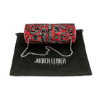 Judith Leiber // Women's Twisted Tube Clutch Handbag // Red + Gunmetal