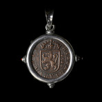 Spanish Copper "Pirate" Coin, Early 1600's // Silver Pendant With Garnets