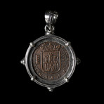 Spanish Copper "Pirate" Coin, Early 1600's // Silver Pendant With Garnets