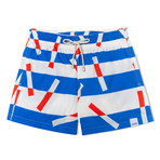 Bluesticks X Camille Walala Grande Classic Swim Shorts // Blue + White + Red (Small)