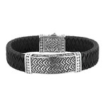 Men's Chevron Pattern Bracelet // Silver + Black