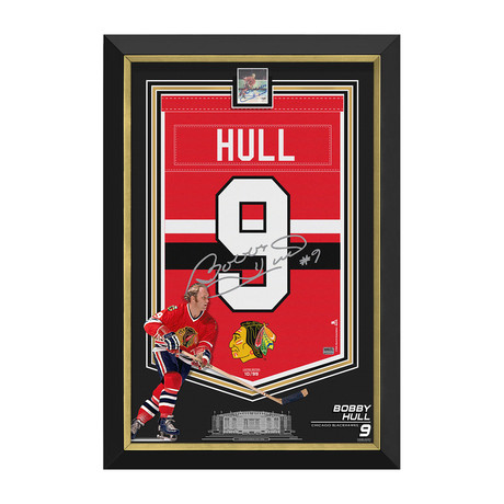 Bobby Hull // Framed Limited Edition Blackhawks Arena Banner // Signed Card