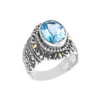 Women's Blue Topaz Ring // Silver + 18K Gold (6)