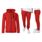 French Terry Zip Up Hoodie + Jogger Set // Red (S)