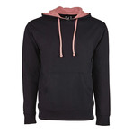 French Terry Two-Toned Pullover Hoodie // Black + Pink (L)