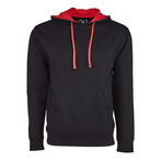 French Terry Two-Toned Pullover Hoodie // Black + Red (XL)