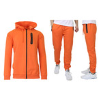 French Terry Zip Up Hoodie + Jogger Set // Orange (L)