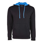 French Terry Two-Toned Pullover Hoodie // Black + Turquoise (2XL)
