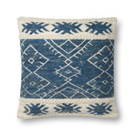Pillow Cover + Poly Fill // Blue + Ivory // 22" x 22"