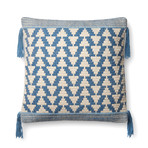 Pillow Cover + Poly Fill // Blue + Ivory // Tasselled // 22" x 22"
