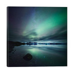 Aurora Borealis (Northern Lights) Over Glacial Lagoon, Iceland // Matteo Colombo (18"W x 18"H x 1.5"D)