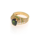 Lalique Eros 18k Yellow Gold Diamond + Green Tourmaline Ring // Ring Size 6.5 // Store Display