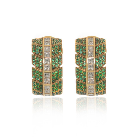 Lalique Eros 18k Yellow Gold Diamond + Emerald Earrings // Store Display