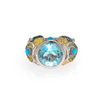 Lalique Peacock 18k White Gold Diamond + Aquamarine Ring // Rng Size 7.25 // Store Display