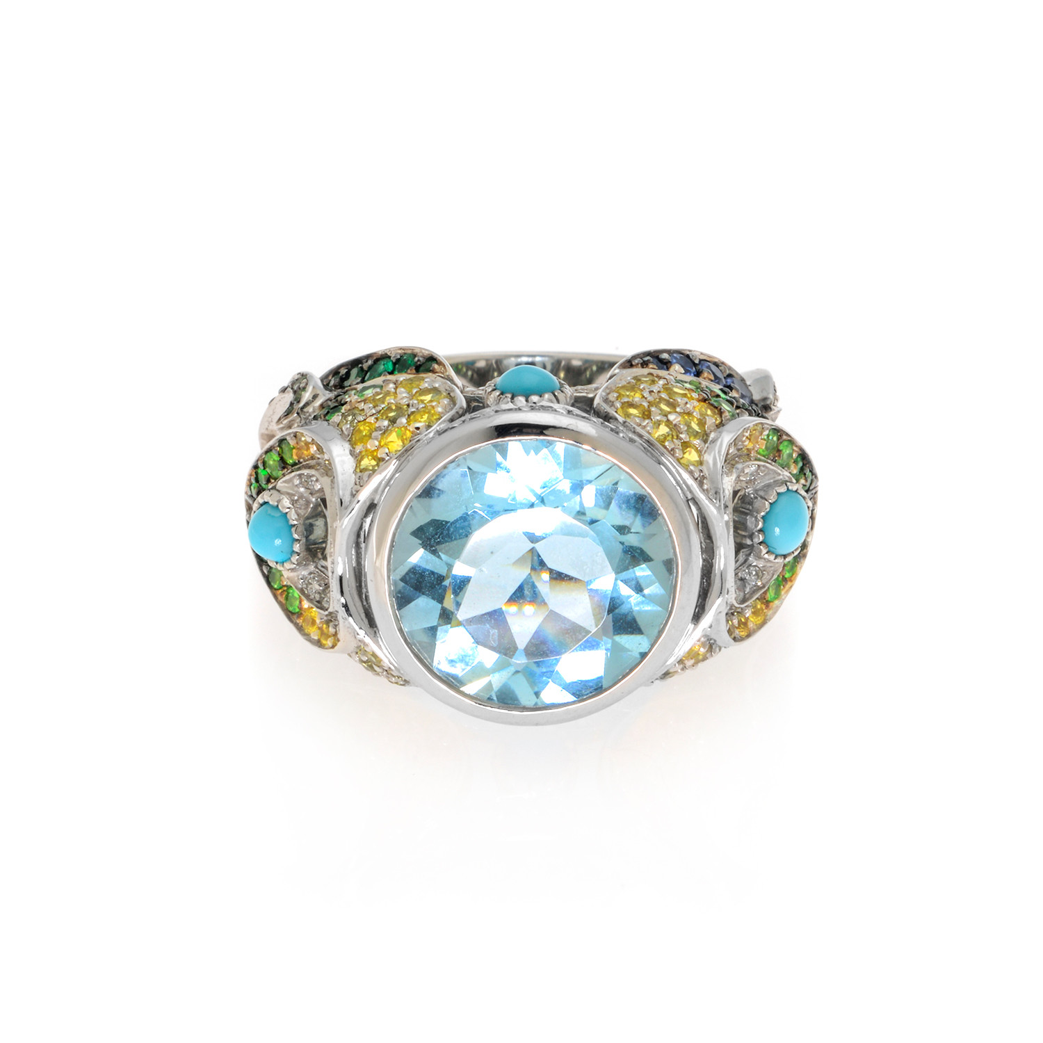 Lalique Peacock 18k White Gold Diamond + Aquamarine Ring // Ring Size 6 ...