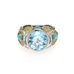 Lalique Peacock 18k White Gold Diamond + Aquamarine Ring // Ring Size 6 // Store Display