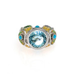 Lalique Peacock 18k White Gold Diamond + Aquamarine Ring // Ring Size 6.5 // Store Display
