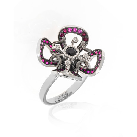 Lalique Poppy 18k White Gold Diamond + Garnet Ring // Ring Size 5.5 // Store Display