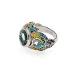 Lalique Peacock 18k White Gold Diamond + Aquamarine Ring // Ring Size 6.5 // Store Display