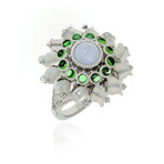 Lalique Muget Moonstone 18k White Gold Diamond + Chalcedony Ring // Ring Size 6.5 // Store Display