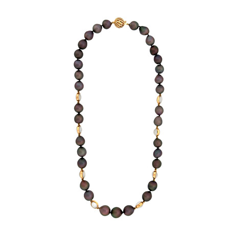 18k Yellow Gold Tahitian Pearl + Moonstone Necklace // 21" // Store Display