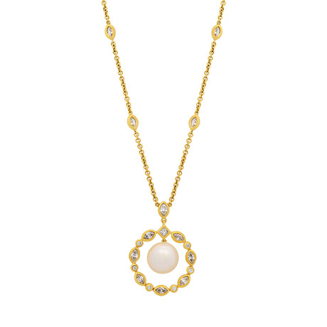 18k Yellow Gold Diamond + Pearl Necklace I // 16.5" // Store Display