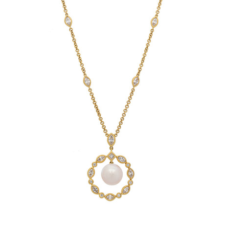 18k Yellow Gold Diamond + Pearl Necklace II // 16" // Store Display