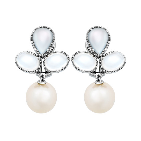 18k White Gold + Moonstone Earrings // Store Display