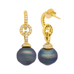 Assael 18k Yellow Gold Diamond + Tahitian Pearl Earrings II // Store Display