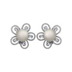 18k White Gold Diamond + South Sea Pearl Earrings V // Store Display