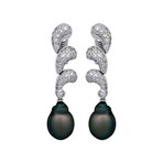 Assael 18k White Gold Diamond + Tahitian Pearl Earrings I // Store Display