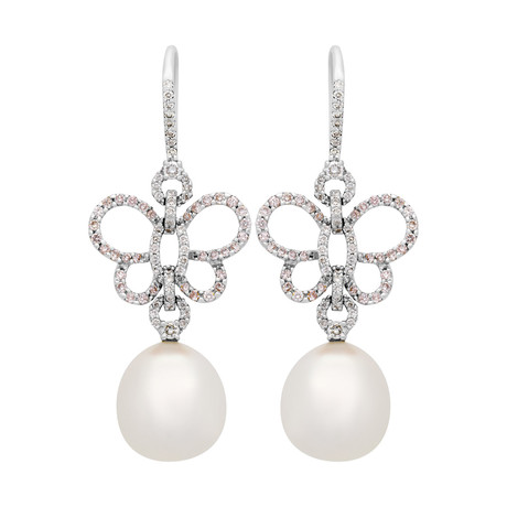 18k White Gold Diamond + South Sea Pearl Earrings VIIII // Store Display