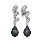 Assael 18k White Gold Diamond + Tahitian Pearl Earrings I // Store Display