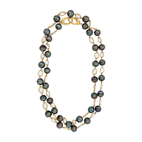 18k Yellow Gold Tahitian Pearl + Moonstone Necklace // 39.75" // Store Display