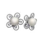18k White Gold Diamond + South Sea Pearl Earrings V // Store Display