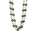 18k Yellow Gold Tahitian Pearl + Moonstone Necklace // 39.75" // Store Display