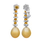 18k White + Yellow Gold Diamond + South Sea Pearl Earrings I // Store Display
