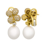 Assael 18k Yellow Gold Diamond + South Sea Pearl Earrings I // Store Display