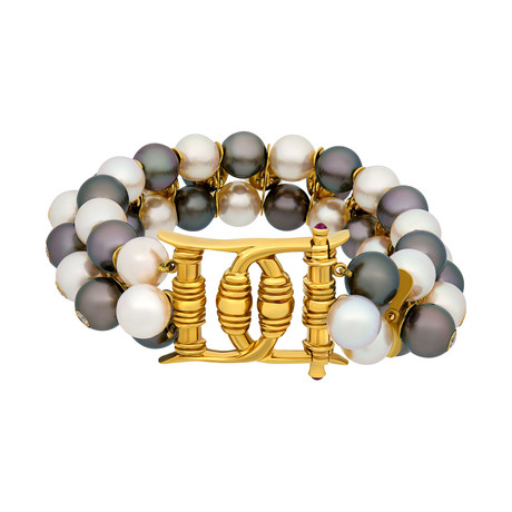 Assael 18k Yellow Gold Diamond + Tahitian Pearl Bracelet // Store Display