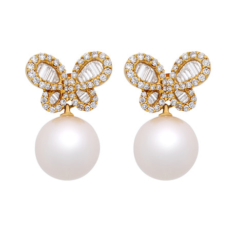 Assael 18k Yellow Gold Diamond + Pearl Earrings II // Store Display
