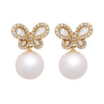 Assael 18k Yellow Gold Diamond + Pearl Earrings II // Store Display